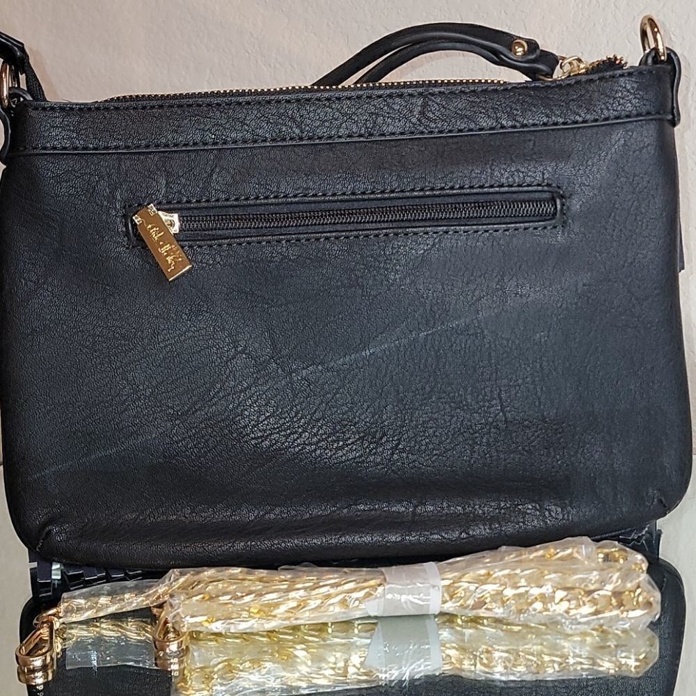 Black/Tan Fringe Vegan Leathe Clutch/Crossbody Bag - Picture 9 of 15